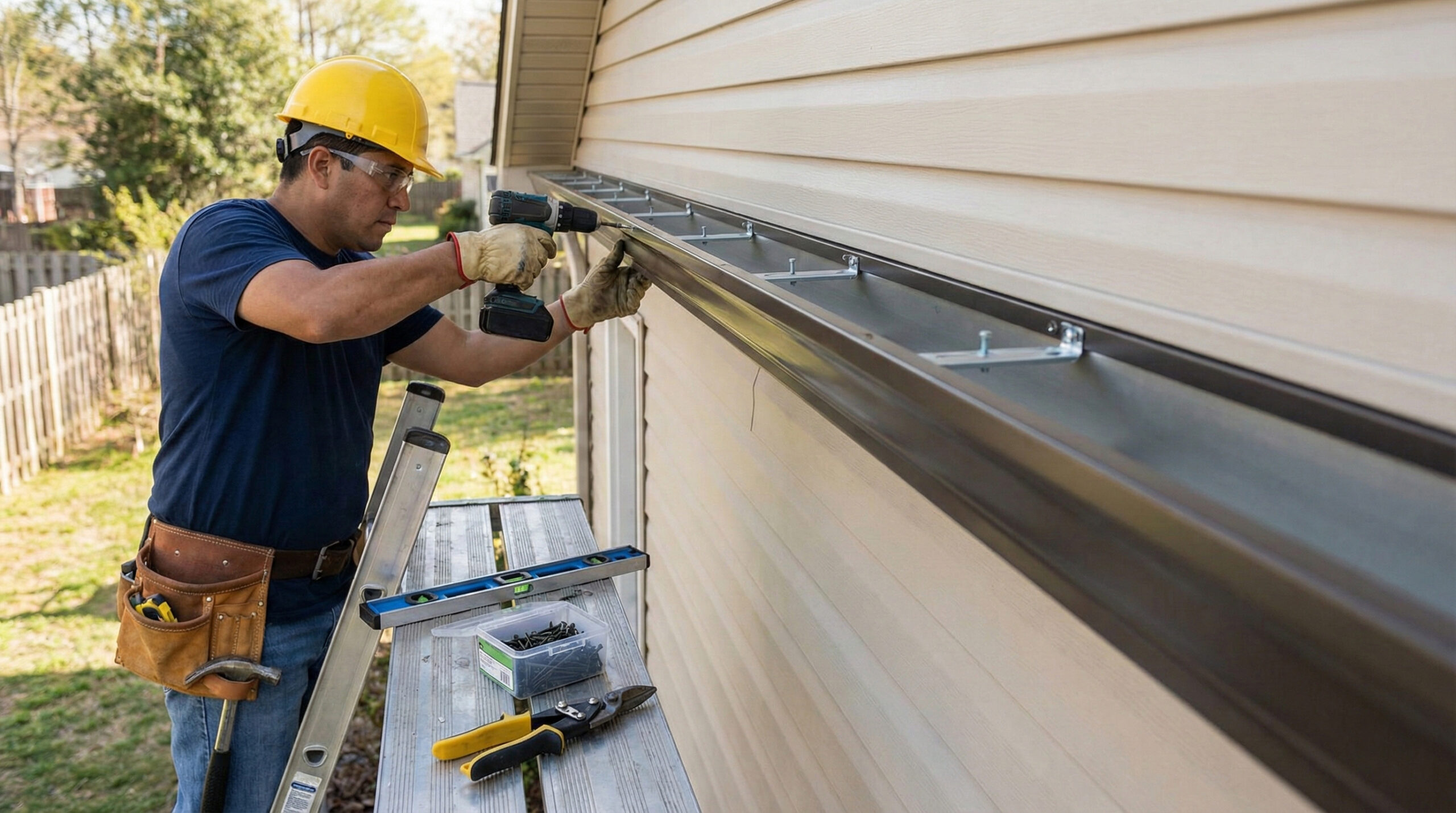 Gutter replacement nj project with exterior drainage upgrade